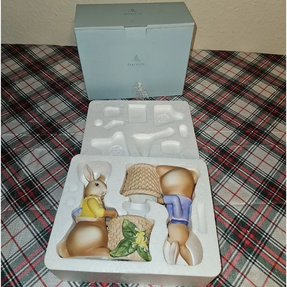 PartyLite Easter Bunny Bertie & Bea Votive Candle Holder Holiday Table Decor Set